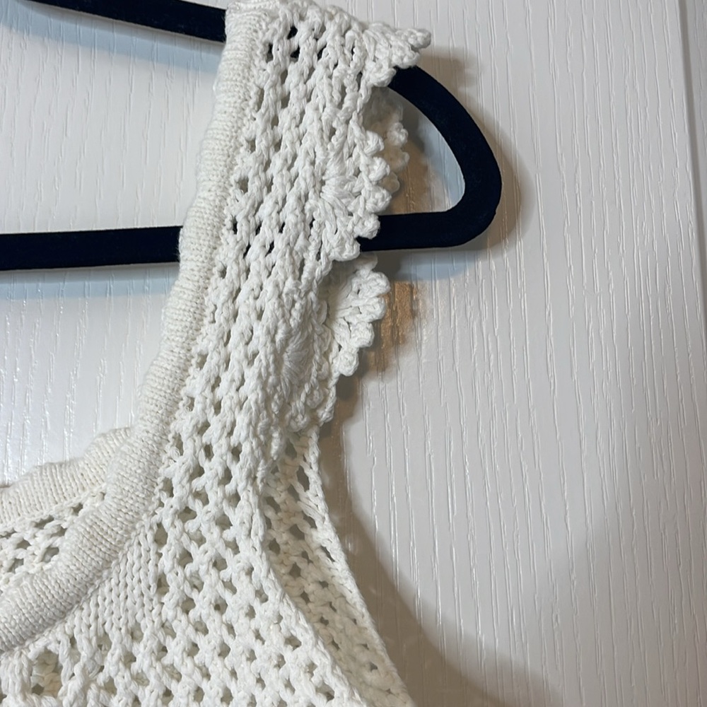 Aqua Crochet Open Weave Cropped Top White Large - Picture 8 of 12